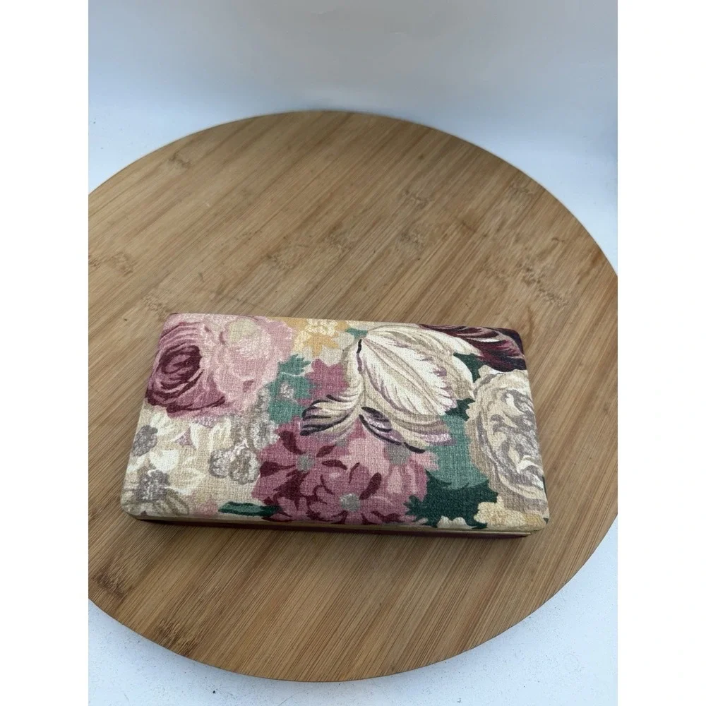 Vintage Mele Pink Rose Floral Fabric Travel Jewelry Box Hard Case Clamshell